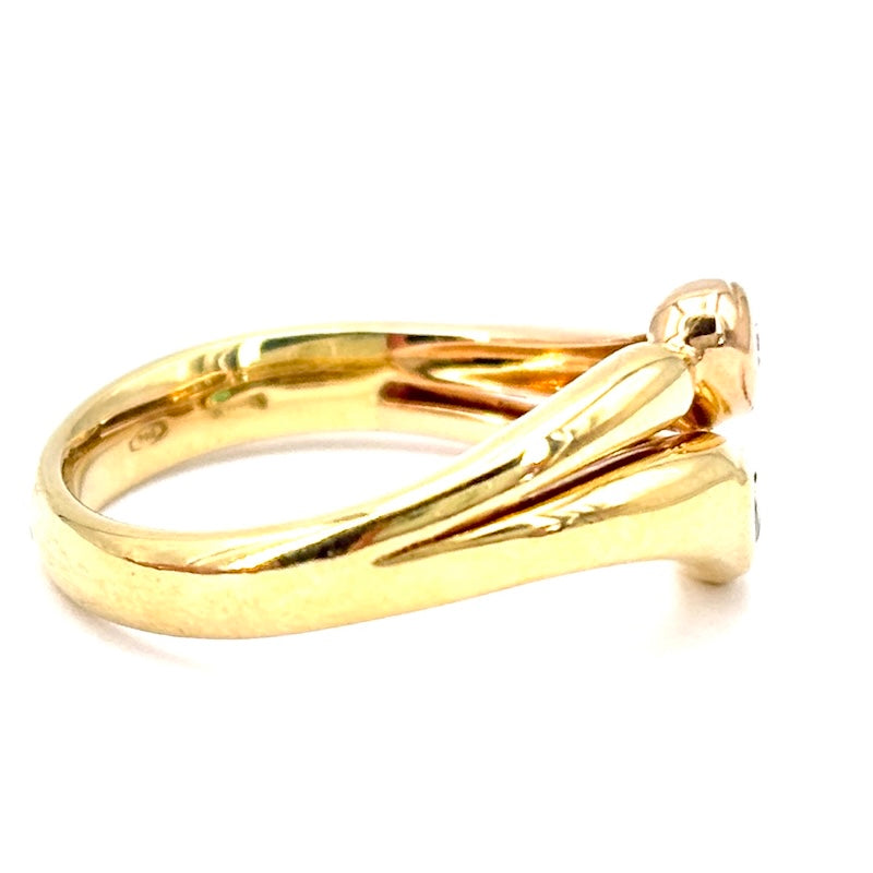 Anello vintage Damiani smeraldo e diamante taglio goccia, in oro giallo e rosa; 5.26 gr