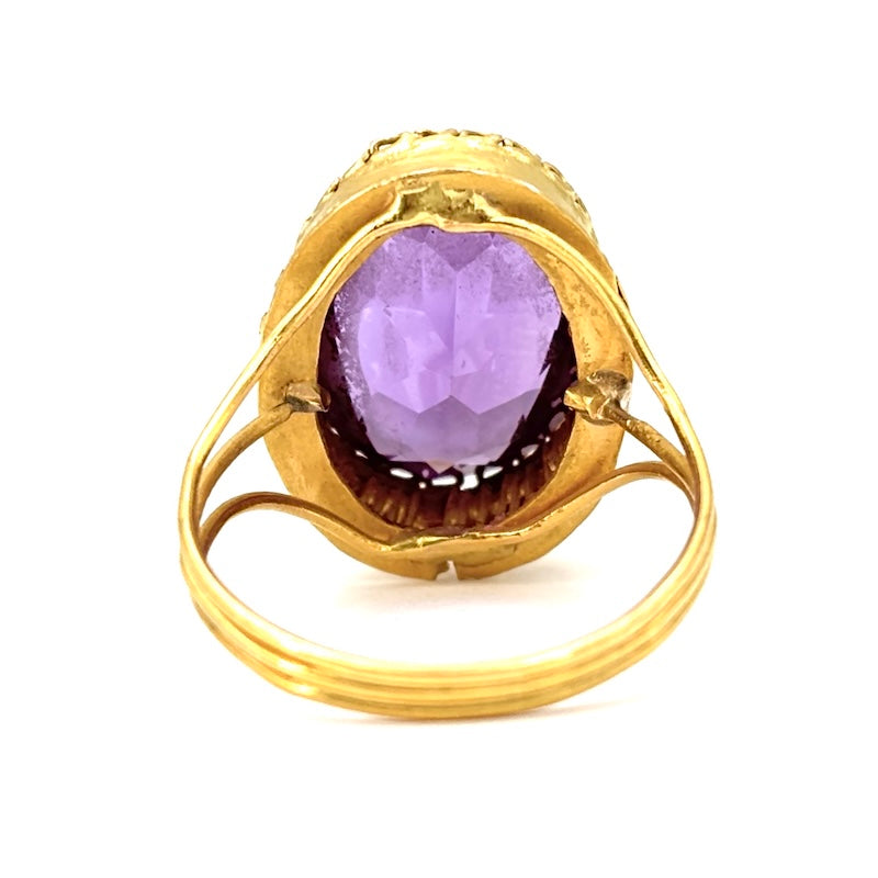 Anello vintage ametista sintesi e oro giallo; 6.55 gr
