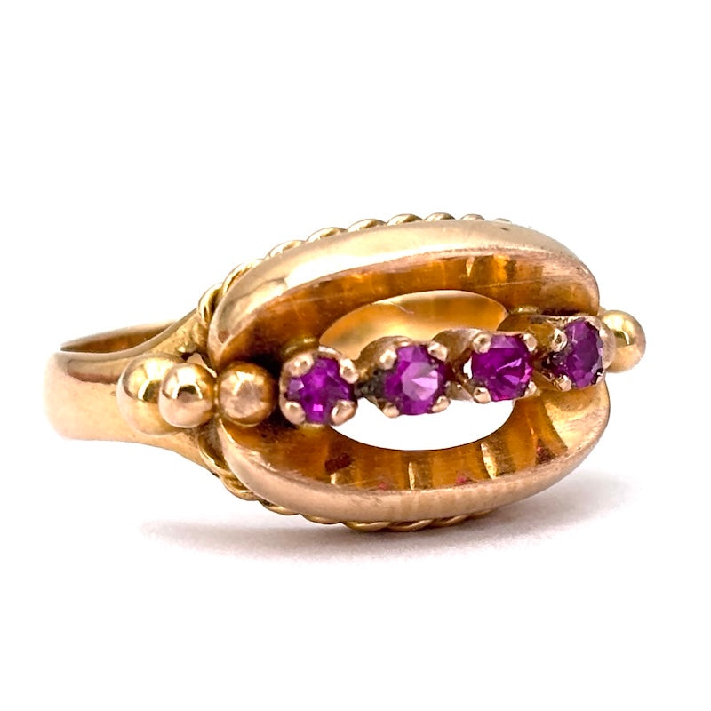 Anello vintage anni '50, rubini e oro giallo; 5.5 gr