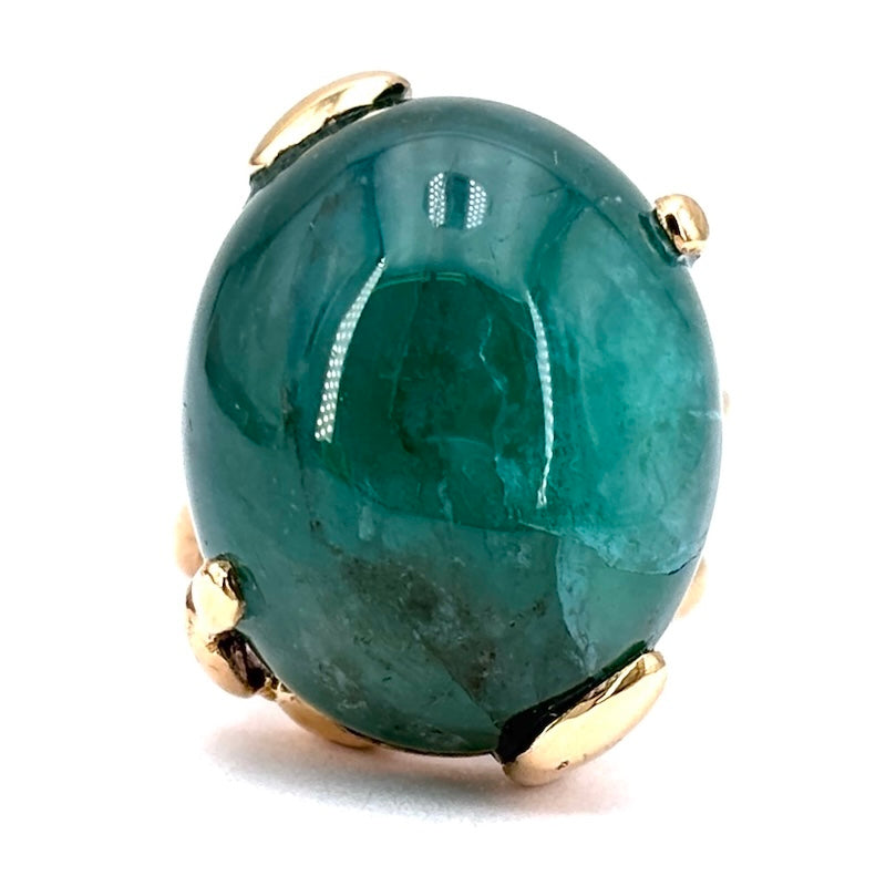 Anello vintage maxi smeraldo cabochon 45.79 ct e oro giallo; 19.55 gr