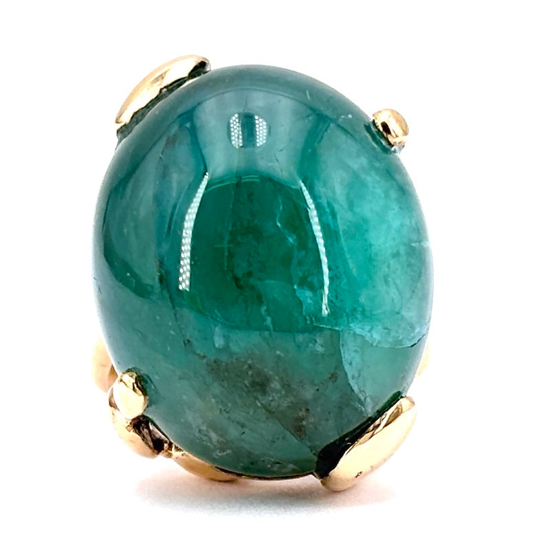 Anello vintage maxi smeraldo cabochon 45.79 ct e oro giallo; 19.55 gr