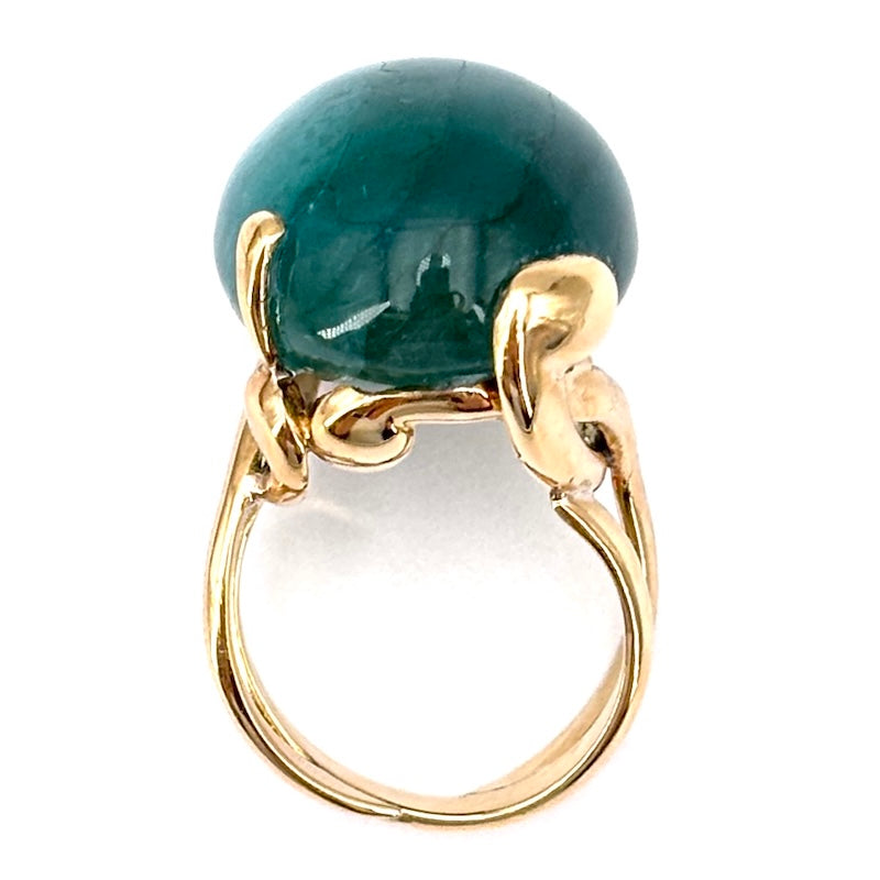 Anello vintage maxi smeraldo cabochon 45.79 ct e oro giallo; 19.55 gr