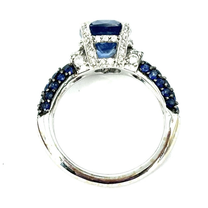 Anello zaffiro cuscino, zaffiri, brillanti, oro bianco, capolavoro; Certificato - 8.2 gr
