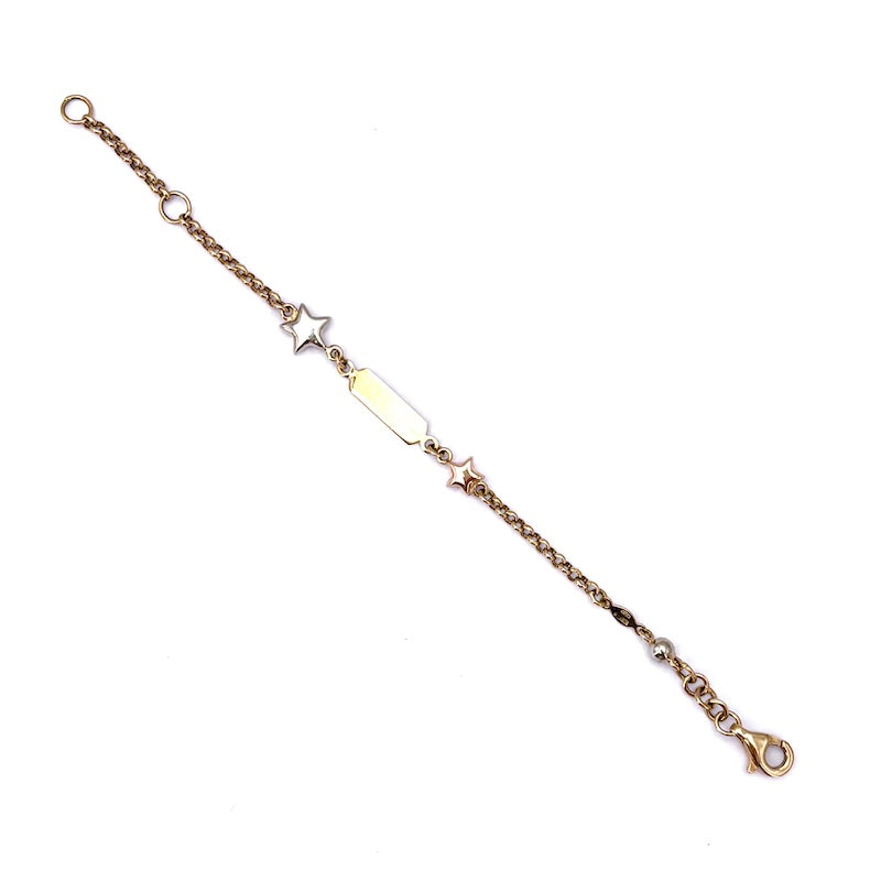 Bracciale bimbo/a oro fibbia per incisione, catena maglia rollò, stelle, 12.5-15 cm - 4.88 gr