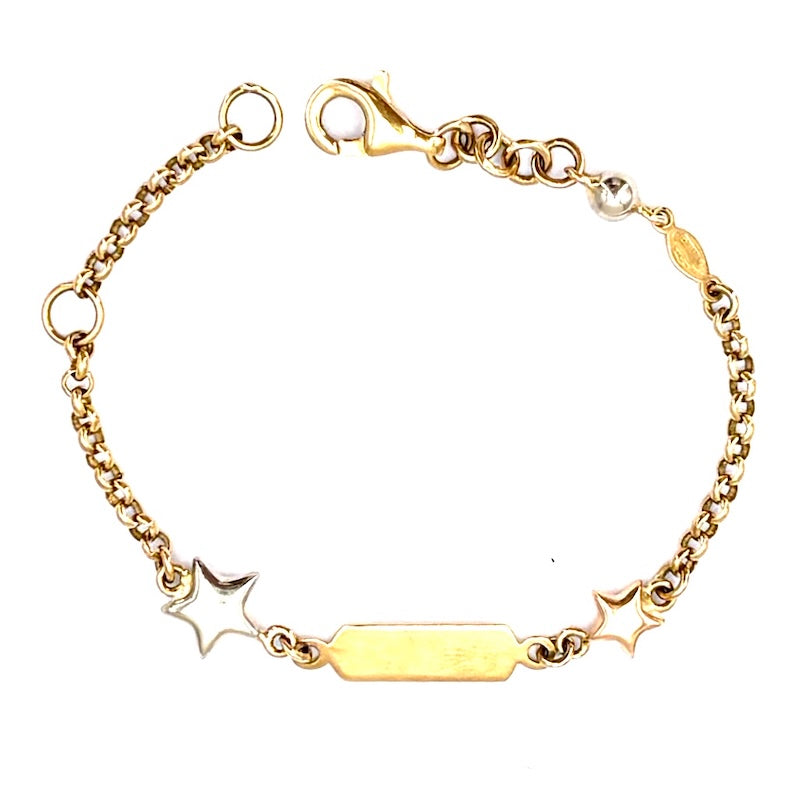Bracciale bimbo/a oro fibbia per incisione, catena maglia rollò, stelle, 12.5-15 cm - 4.88 gr