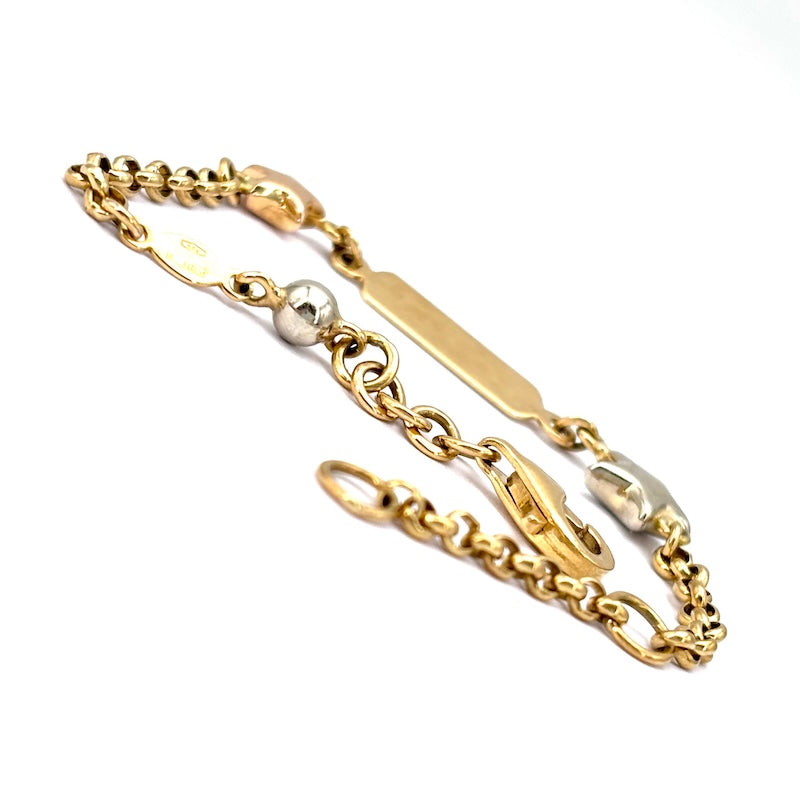 Bracciale bimbo/a oro fibbia per incisione, catena maglia rollò, stelle, 12.5-15 cm - 4.88 gr