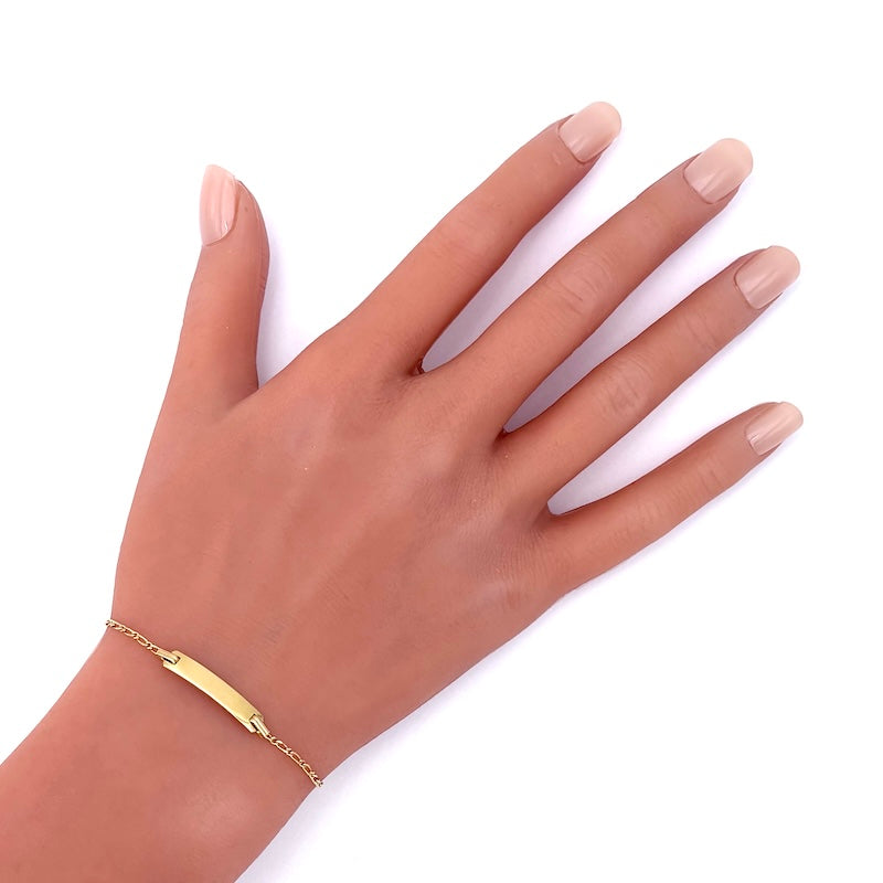 Bracciale bimbo oro fibbia per incisione, catena maglia 1+1, 14.4-12.4 cm - 1.9 gr