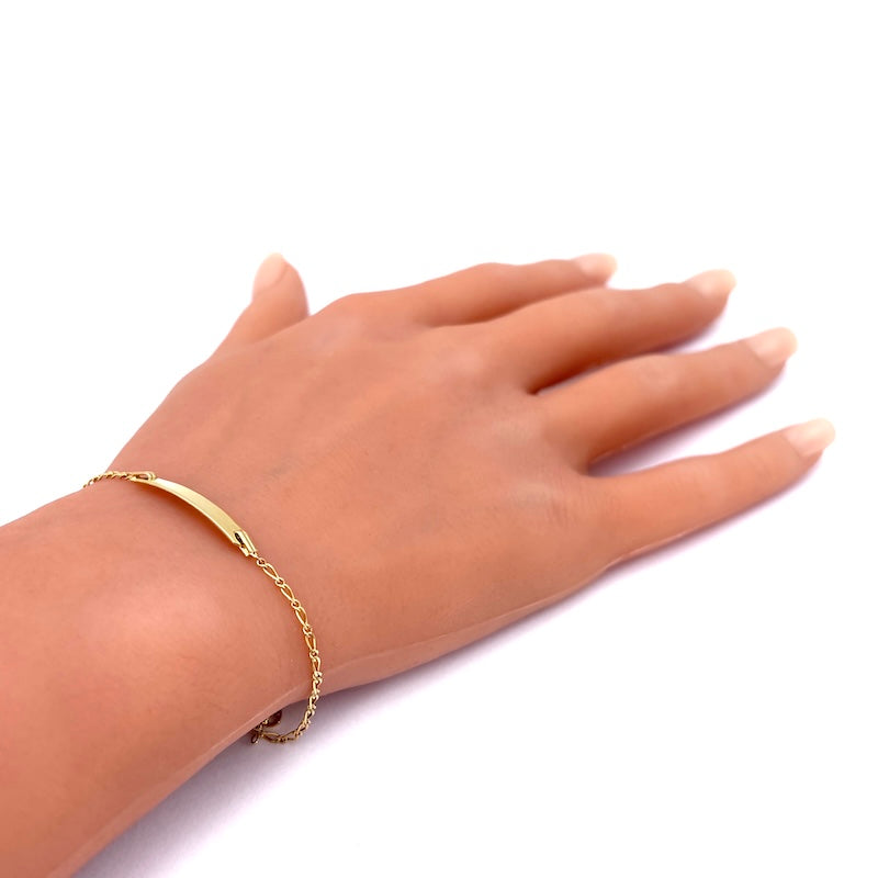 Bracciale bimbo oro fibbia per incisione, catena maglia 1+1, 14.4-12.4 cm - 1.9 gr