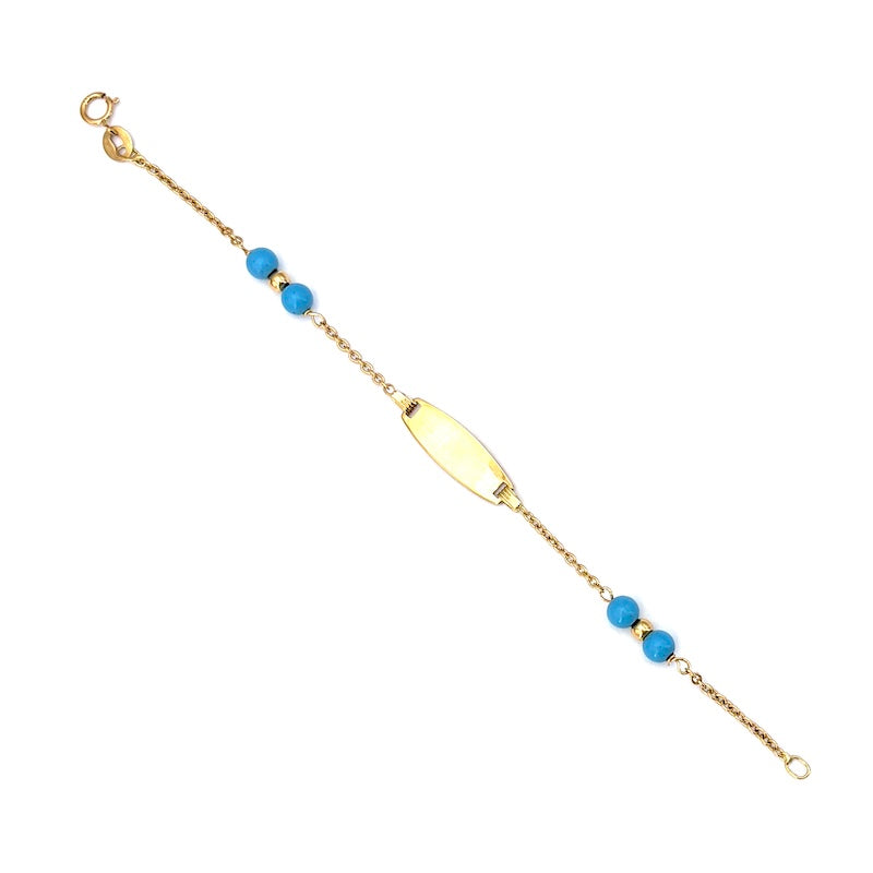 Bracciale bimbo oro fibbia per incisione, turchese e oro; 13 cm - 2.33 gr