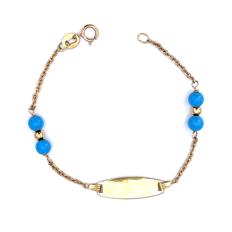 Bracciale bimbo oro fibbia per incisione, turchese e oro; 13 cm - 2.33 gr