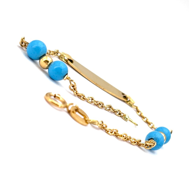 Bracciale bimbo oro fibbia per incisione, turchese e oro; 13 cm - 2.33 gr