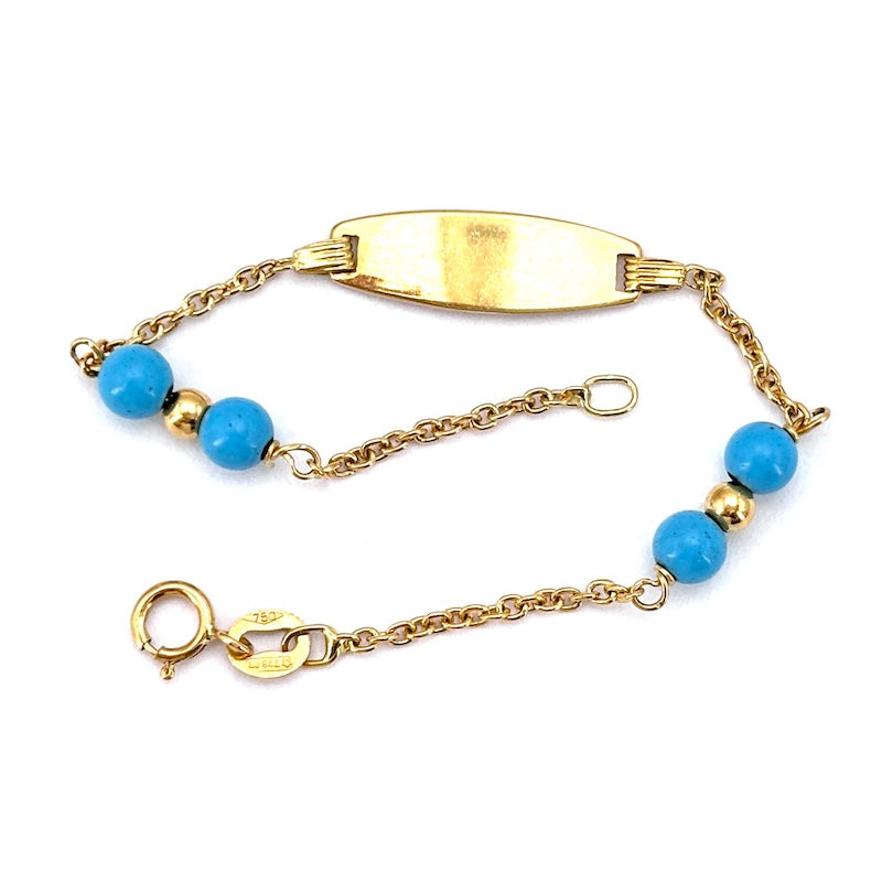 Bracciale bimbo oro fibbia per incisione, turchese e oro; 13 cm - 2.33 gr