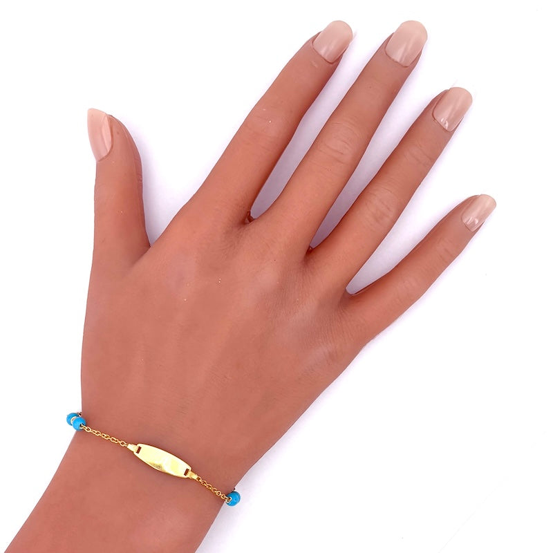 Bracciale bimbo oro fibbia per incisione, turchese e oro; 13 cm - 2.33 gr