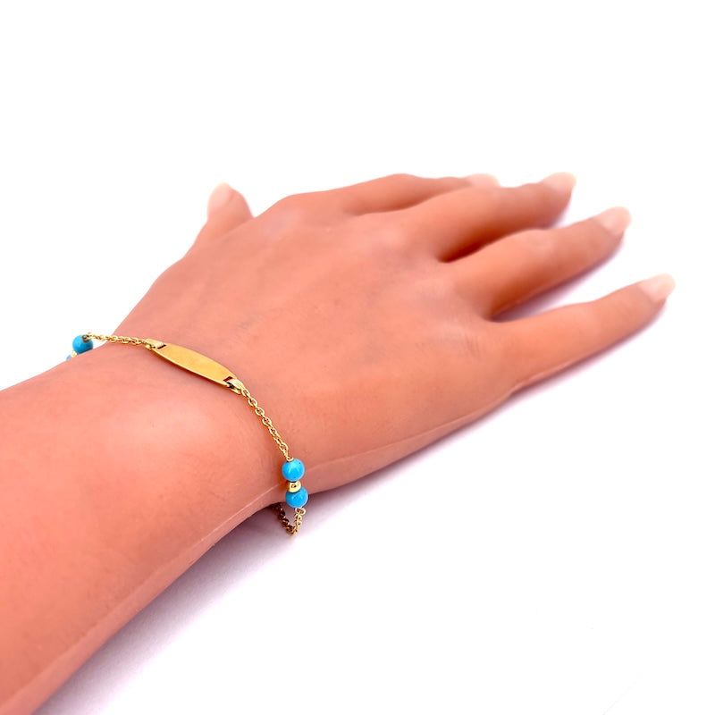 Bracciale bimbo oro fibbia per incisione, turchese e oro; 13 cm - 2.33 gr