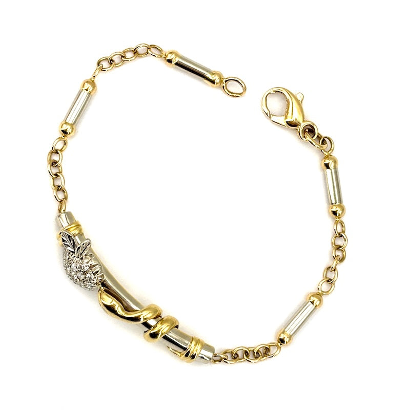 Bracciale catena, oro bicolore, serpente e mela di brillanti -  9.3 gr, 16 cm