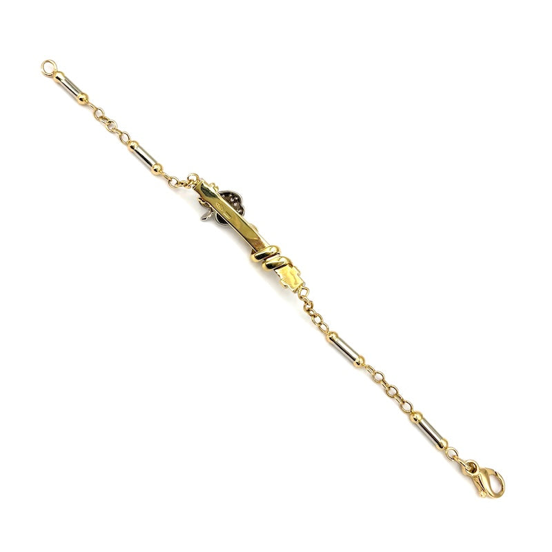 Bracciale catena, oro bicolore, serpente e mela di brillanti -  9.3 gr, 16 cm