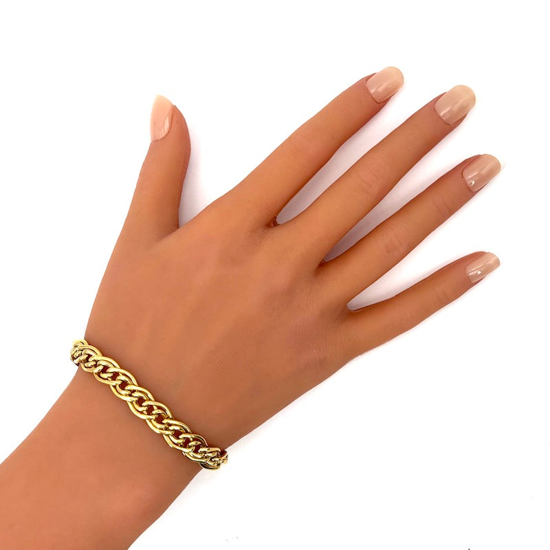 Bracciale catena grumetta doppia, oro giallo -  17.92 gr, 20.5 cm