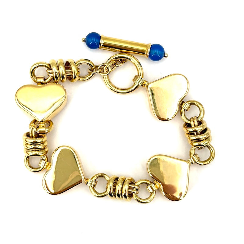 Bracciale catena maxi cuori oro giallo; 33.82 gr - 18 cm