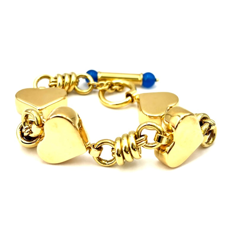 Bracciale catena maxi cuori oro giallo; 33.82 gr - 18 cm