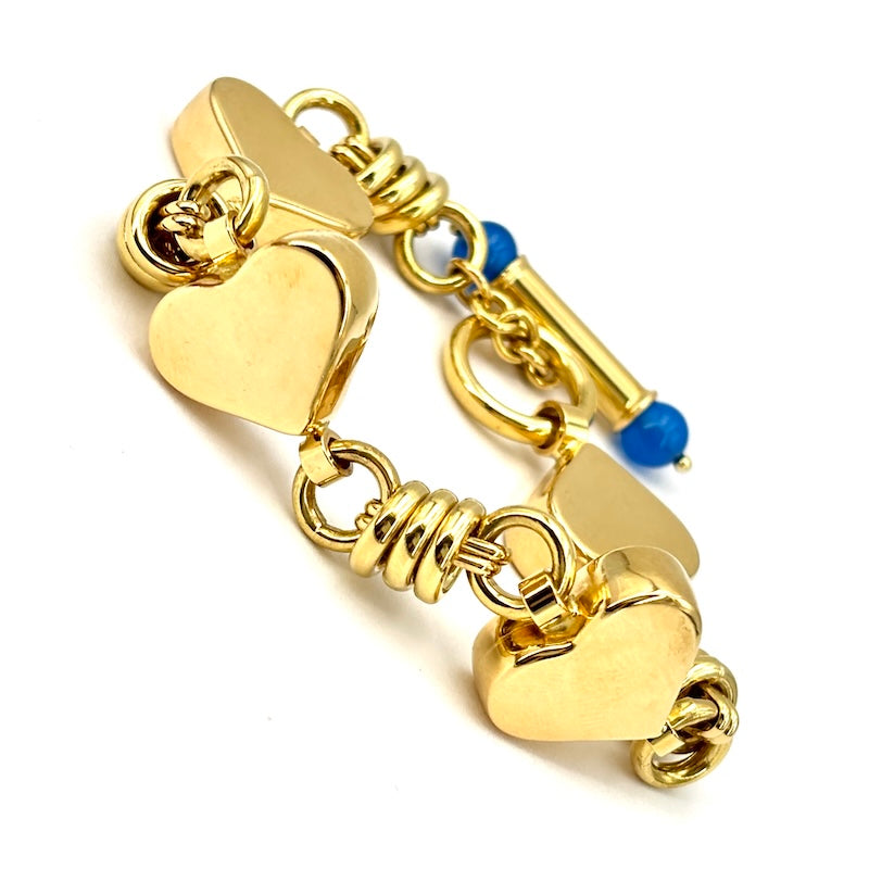 Bracciale catena maxi cuori oro giallo; 33.82 gr - 18 cm