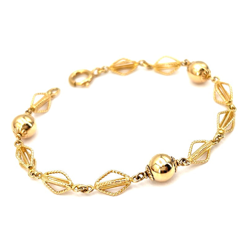 Bracciale catena palline e motivo corde oro; 6.65 gr - 17 cm