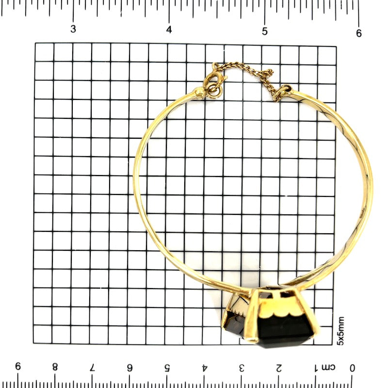 Bracciale cerchio rigido oro giallo, maxi quarzo fumè; 26.36 gr