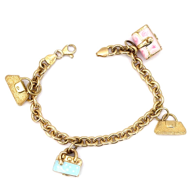 Bracciale charms borsette, oro 18 kt; 19.3 gr