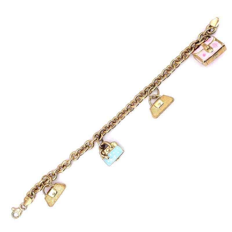 Bracciale charms borsette, oro 18 kt; 19.3 gr
