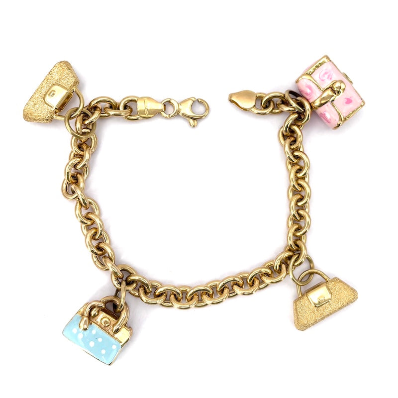 Bracciale charms borsette, oro 18 kt; 19.3 gr