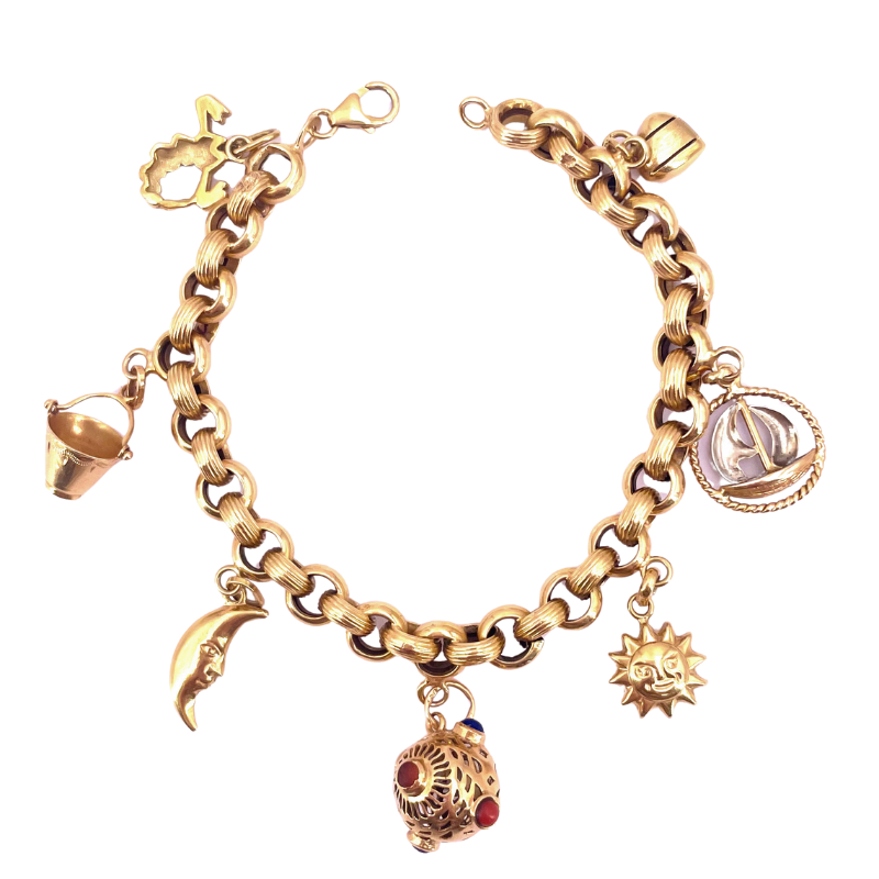 Bracciale charms vinatge, oro giallo 18 kt; 24.77 gr