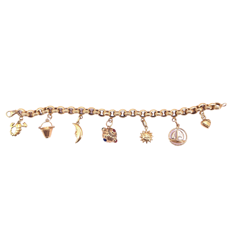 Bracciale charms vinatge, oro giallo 18 kt; 24.77 gr