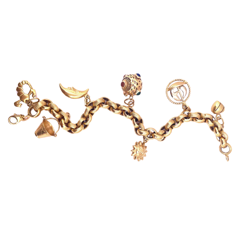 Bracciale charms vinatge, oro giallo 18 kt; 24.77 gr