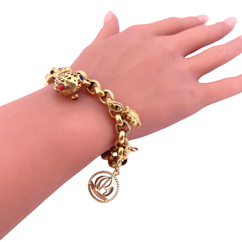 Bracciale charms vinatge, oro giallo 18 kt; 24.77 gr