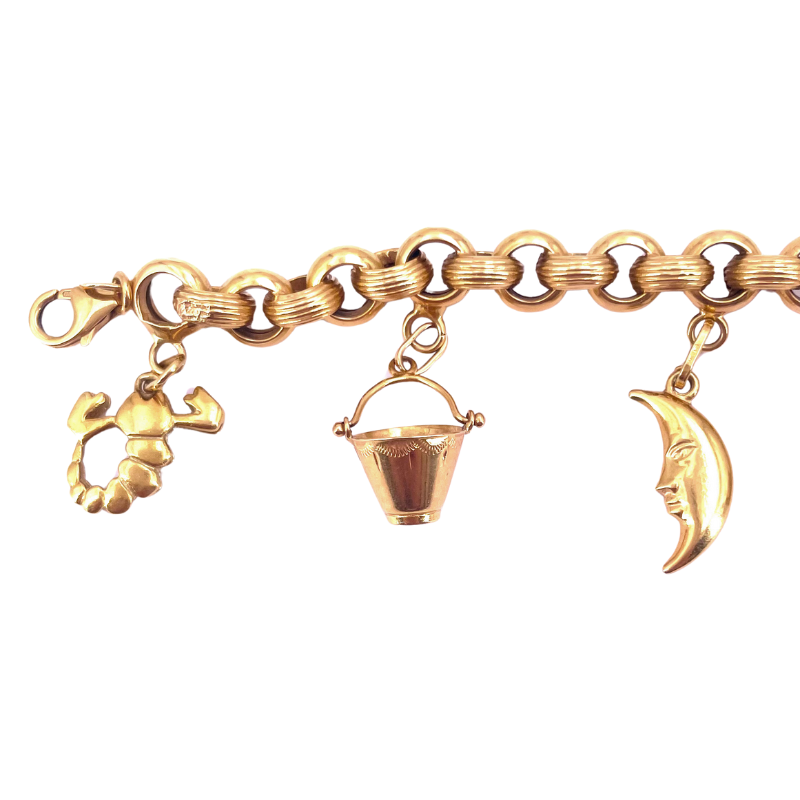 Bracciale charms vinatge, oro giallo 18 kt; 24.77 gr