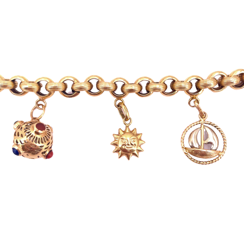 Bracciale charms vinatge, oro giallo 18 kt; 24.77 gr