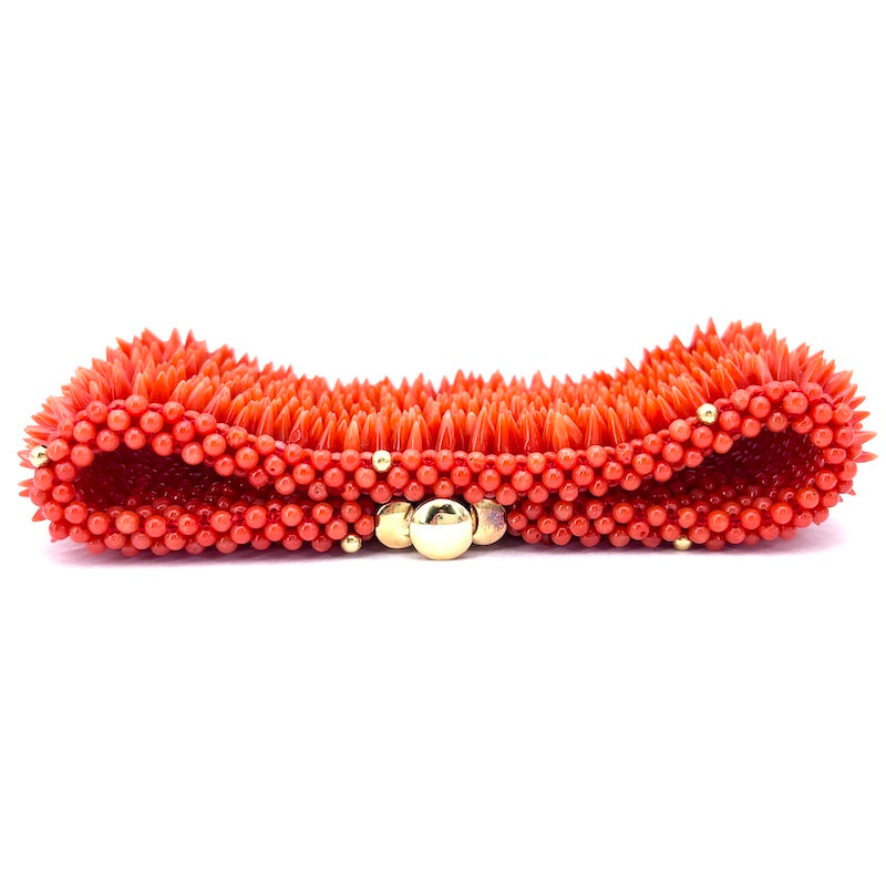 Bracciale corallo e oro, fascia larga tessita artigianalmente; 19.5 cm - 82 gr
