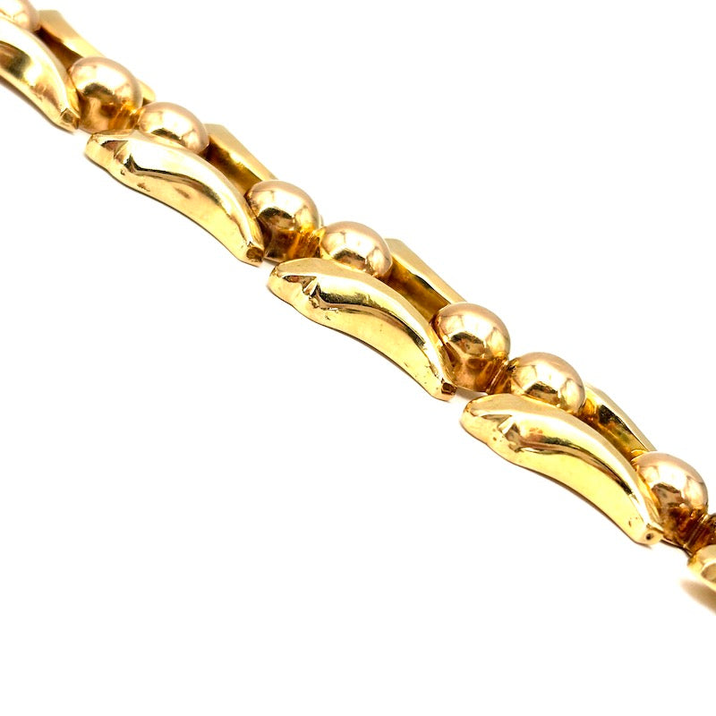 Bracciale d'epoca, motivi retrò in oro giallo e semi boulle in oro rosa; 27.2 gr