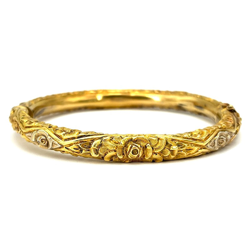 Bracciale d'epoca rigido oro giallo, fine '800-primi '900; 14.7 gr