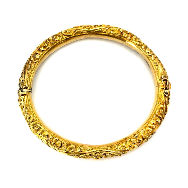 Bracciale d'epoca rigido oro giallo, fine '800-primi '900; 14.7 gr