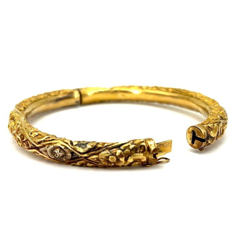 Bracciale d'epoca rigido oro giallo, fine '800-primi '900; 14.7 gr