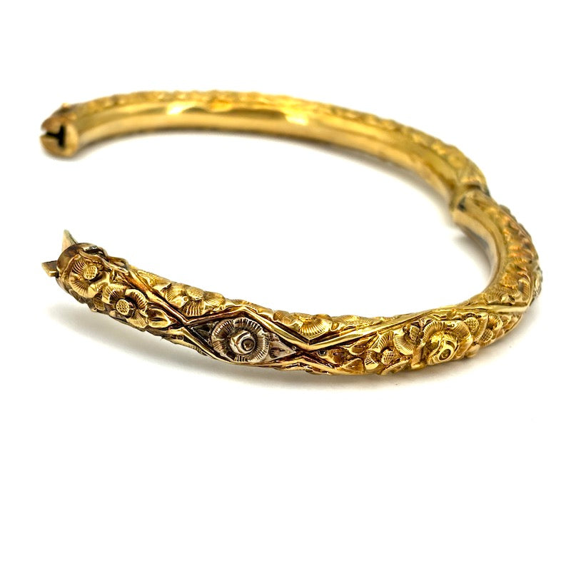 Bracciale d'epoca rigido oro giallo, fine '800-primi '900; 14.7 gr