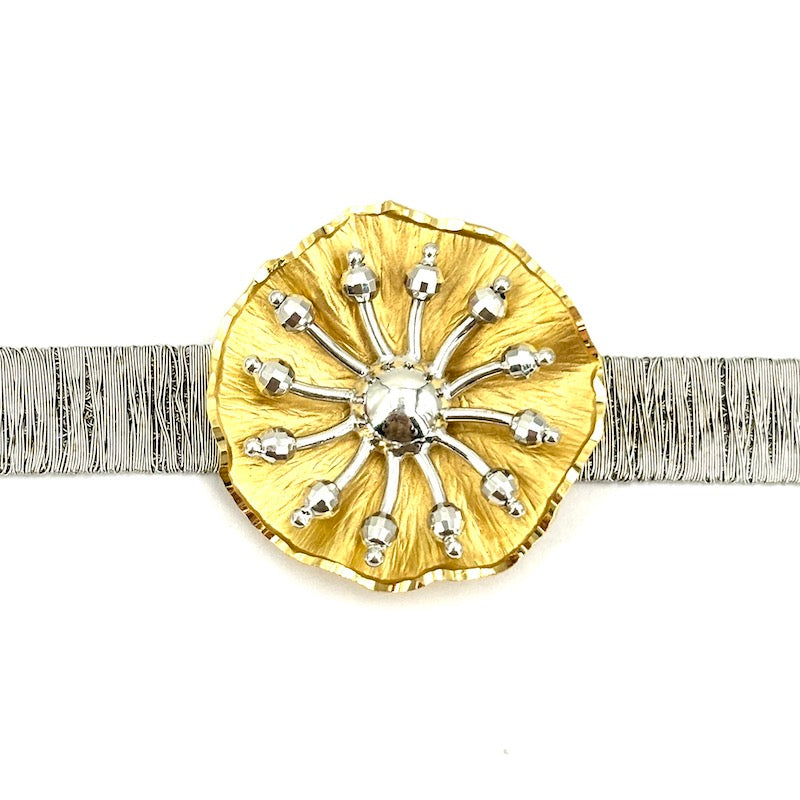 Bracciale design con centrale oro bianco e giallo; 20.5 gr - 17.5 cm