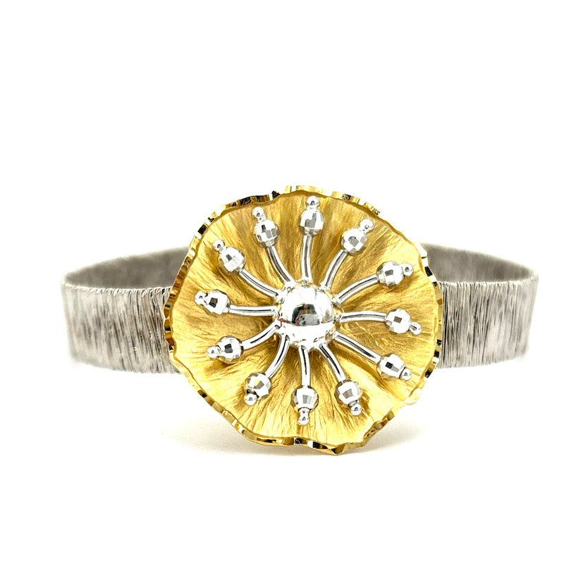 Bracciale design con centrale oro bianco e giallo; 20.5 gr - 17.5 cm