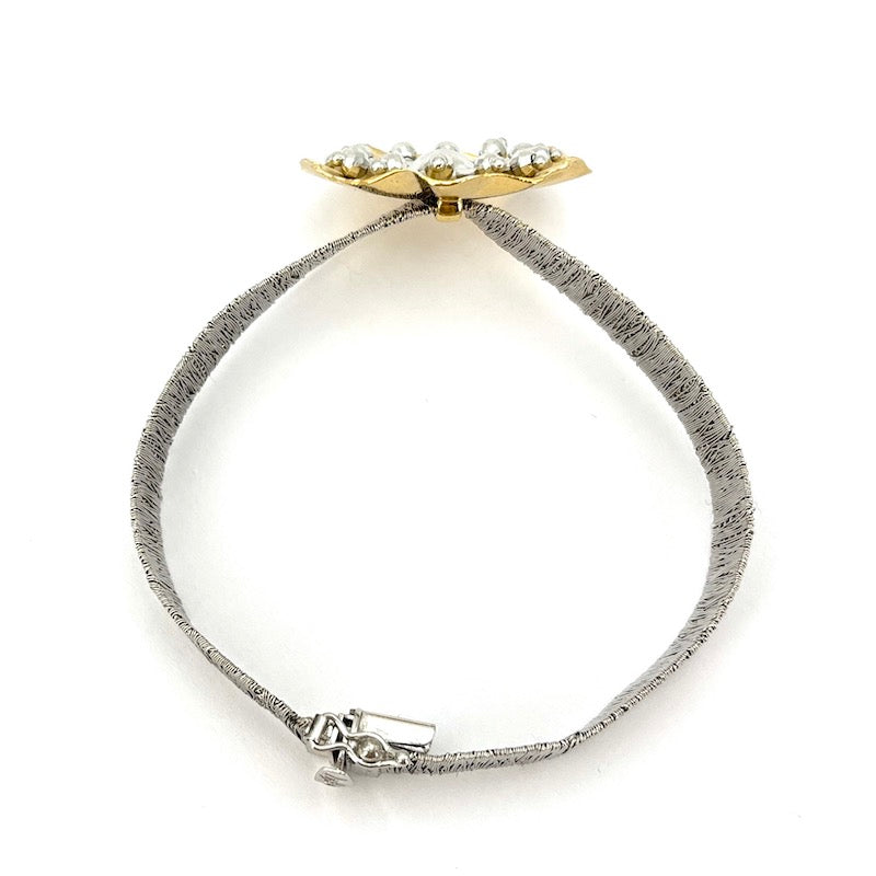 Bracciale design con centrale oro bianco e giallo; 20.5 gr - 17.5 cm