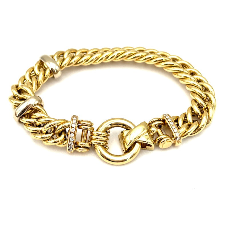 Bracciale maxi catena groumette, oro giallo e brillanti -  41.87 gr, 19 cm
