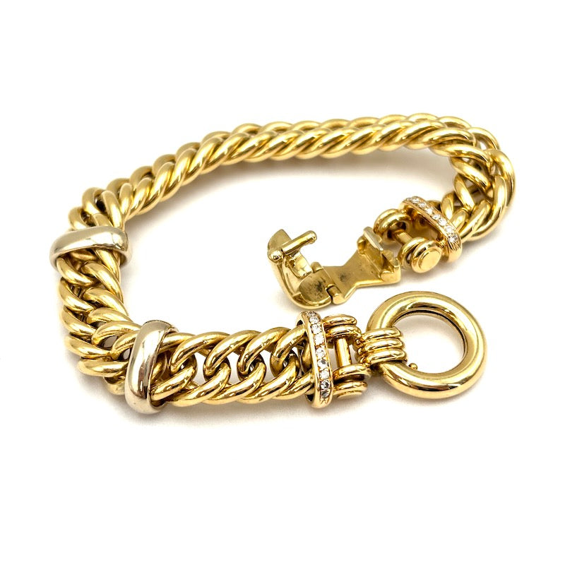 Bracciale maxi catena groumette, oro giallo e brillanti -  41.87 gr, 19 cm