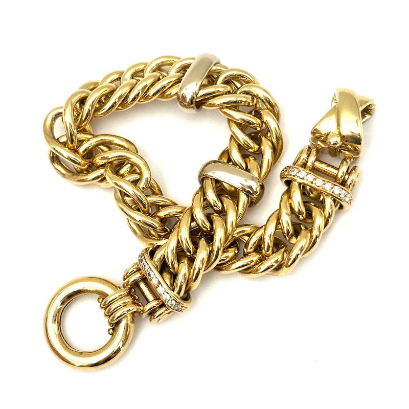 Bracciale maxi catena groumette, oro giallo e brillanti -  41.87 gr, 19 cm