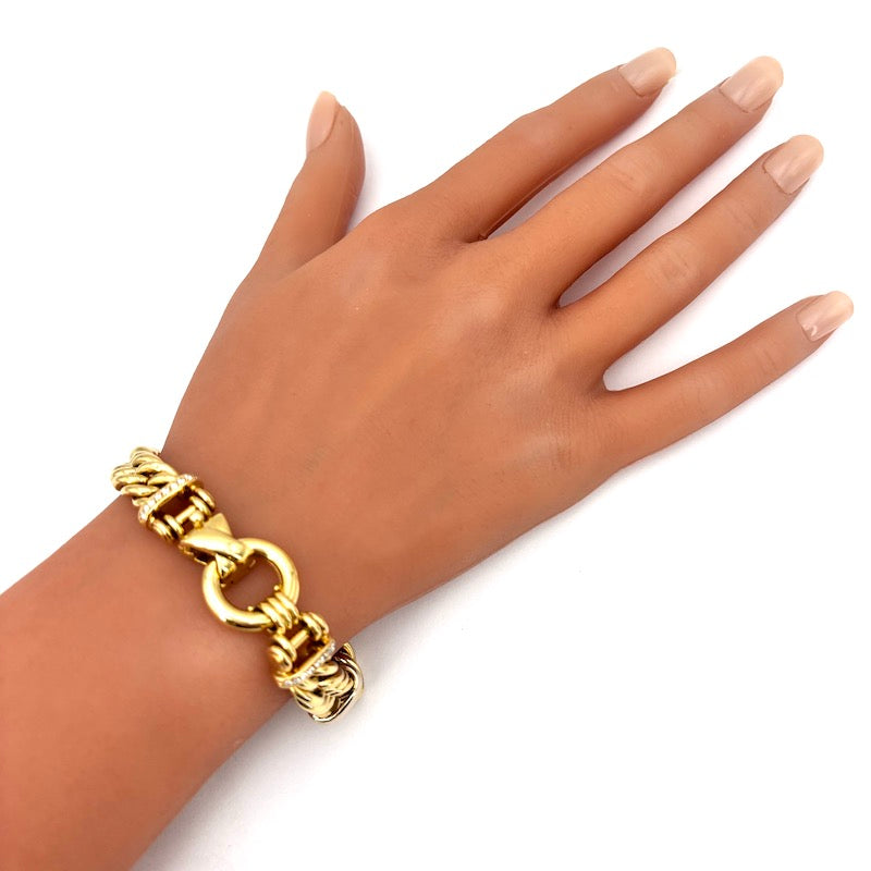 Bracciale maxi catena groumette, oro giallo e brillanti -  41.87 gr, 19 cm