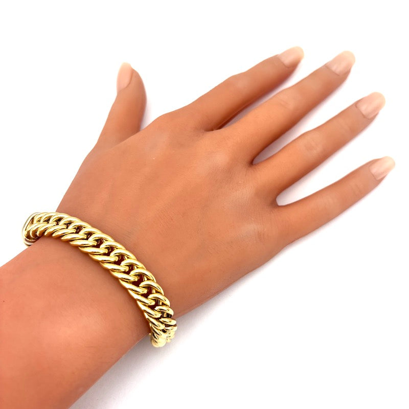 Bracciale maxi catena groumette, oro giallo e brillanti -  41.87 gr, 19 cm