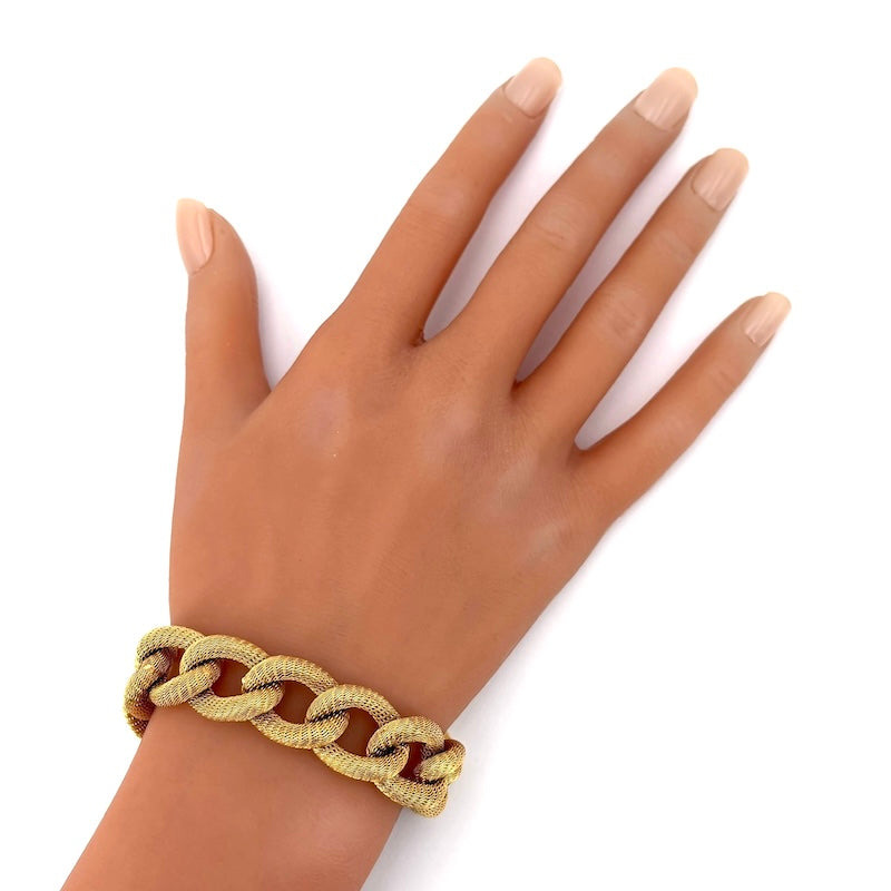 Bracciale maxi catena groumette, oro giallo zigrinato -  44.12 gr, 21 cm